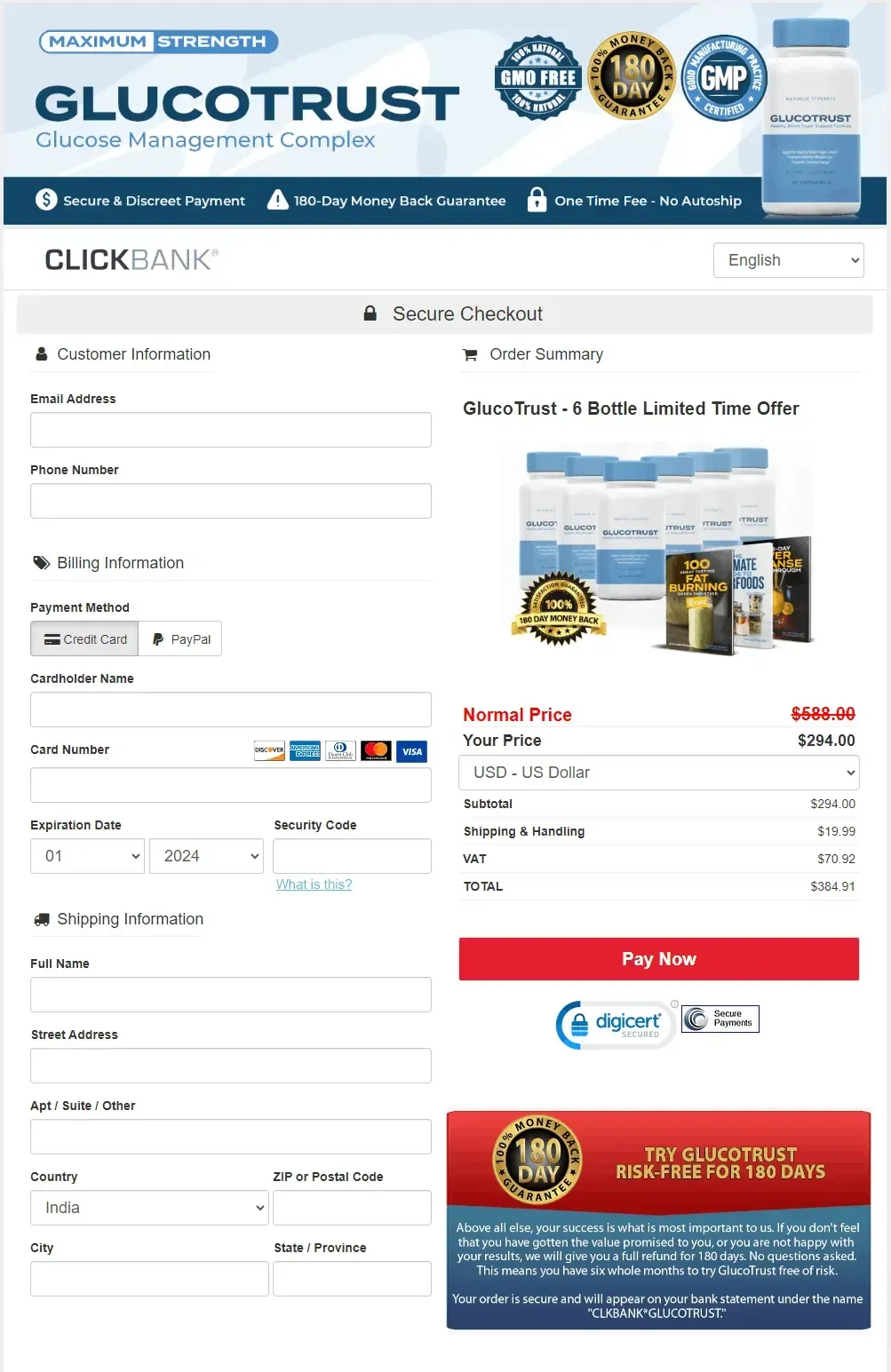 GlucoTrust Checkout Page